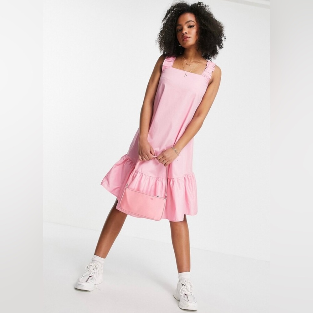 QED LONDON sleeveless cotton poplin midi dress in pink 12